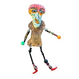 VTG Edwin Shelton Ceramic Bead 'Found-Object Pin Brooch Al Hole Chicago 1987 Art